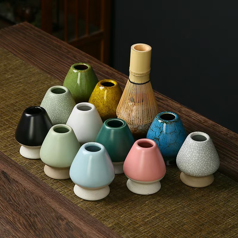 Bamboo Whisk Chasen - Matcha Tea Whisk Holder Ceramic Holder